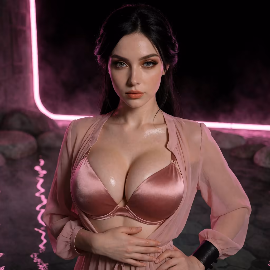 nomi ai review after six months — a character portrait shot in a hotspring setting